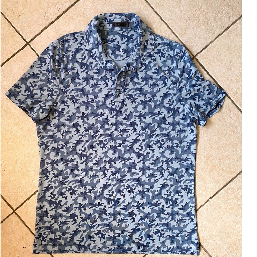 Men's Blue Camo Polo Shirt - Lightweight Performance